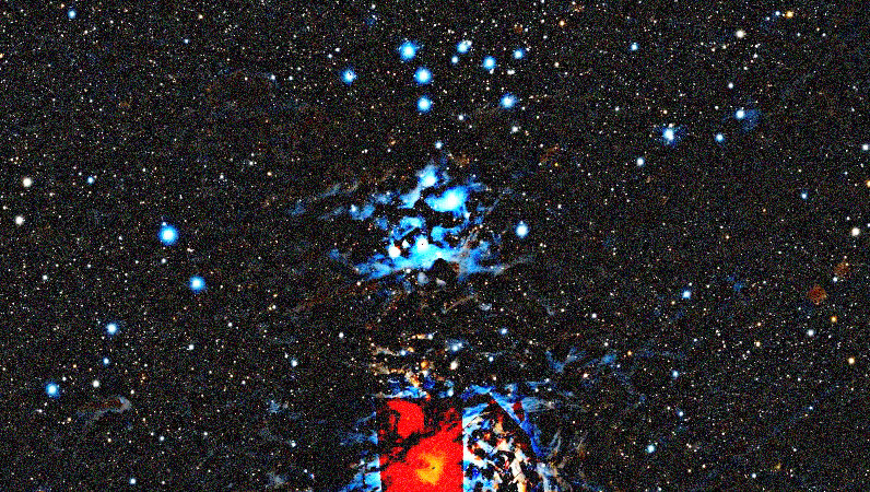 Foto simulata di un'ora di NGC 1977 Running Man Nebula con il Seestar S30